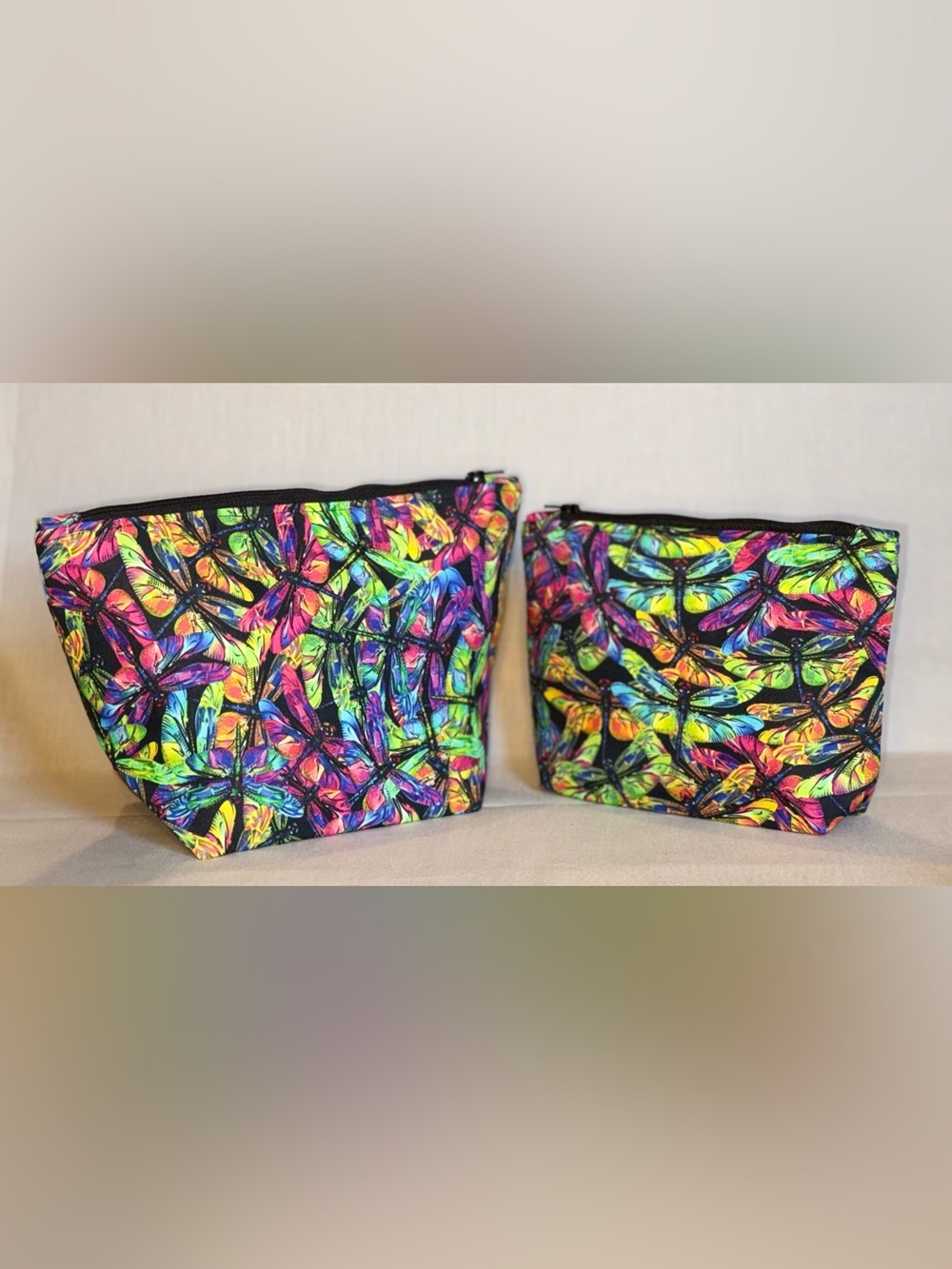 Vibrant Dragonfly Print Cosmetic Bag Set  Multicolor